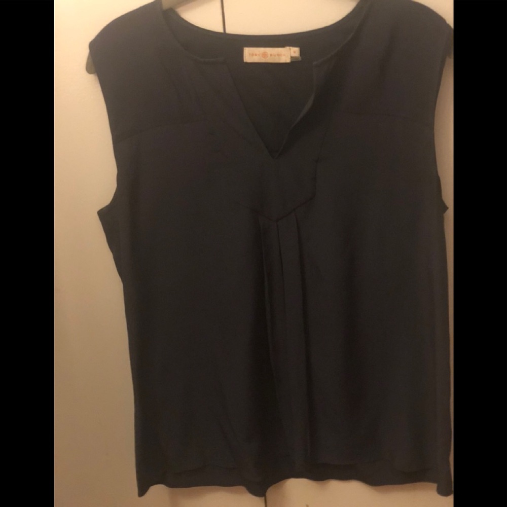 Tory Burch Sleeveless Silk VNeck with front pleat